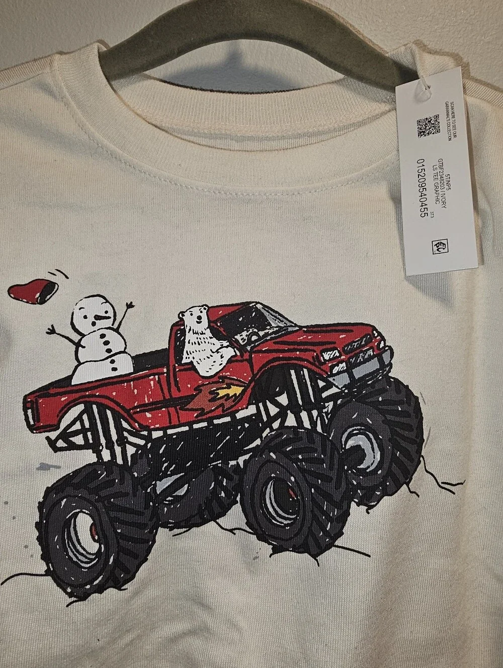 NWT | 5T | Garanimals | Ivory Winter Monster Truck Long Sleeve Graphic Tee